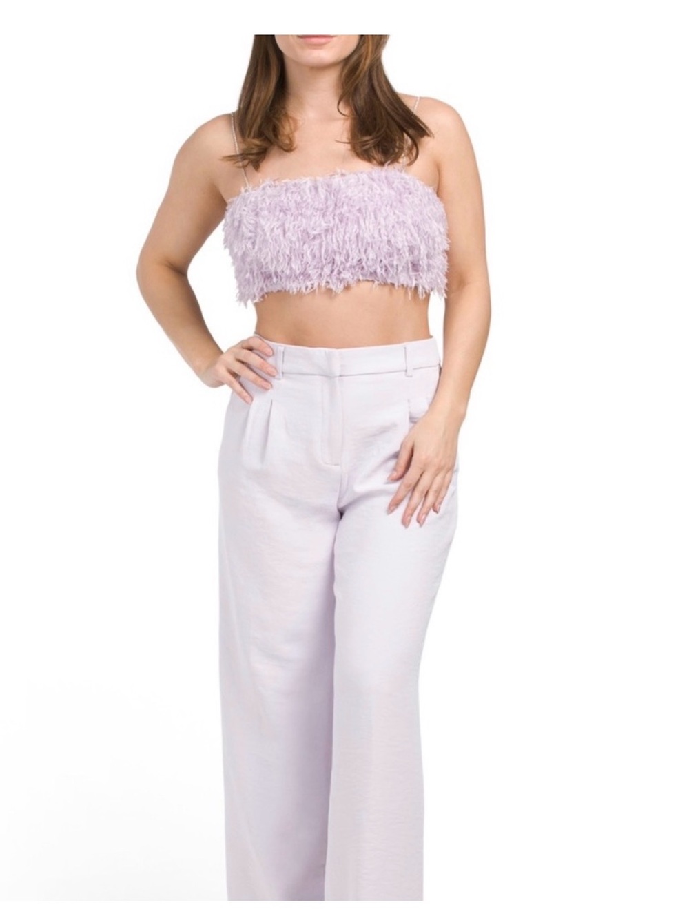 House of Harlow 1960 SET feather crop top and pants set lavender size 2